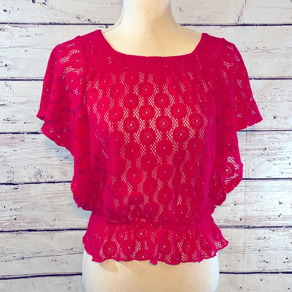 BEAUTEES Crocheted Blouse Hot Pink-Large